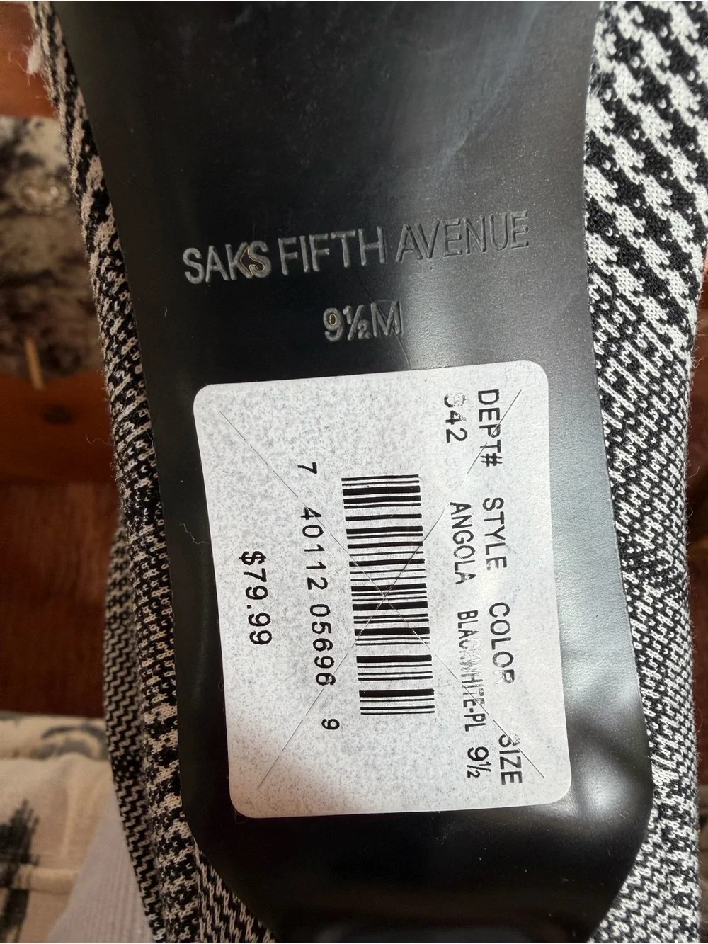 Saks Fifth Avenue Black & White Plaid Angola Pointed-Toe Booties NWT
